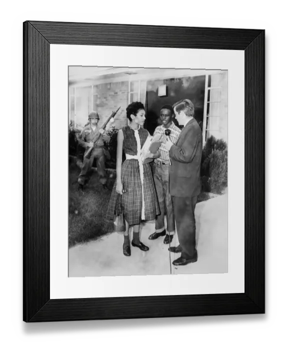 Framed Print : Students Interviewed Soldier In Back