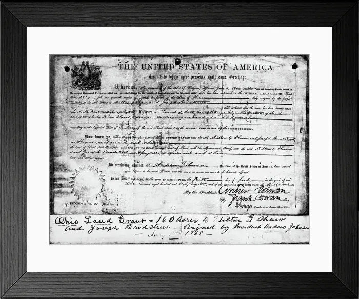 Framed Print : Ohio Land Grant Certificate 1868 Documen Framed Print : Ohio Land Grant Certificate 1868 Documen