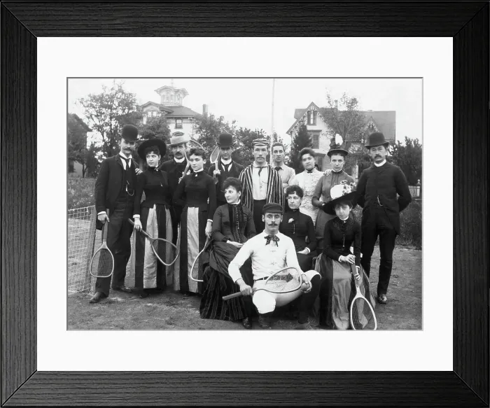 Framed Print : Tennis Players Pose On Lawn Framed Print : Tennis Players Pose On Lawn