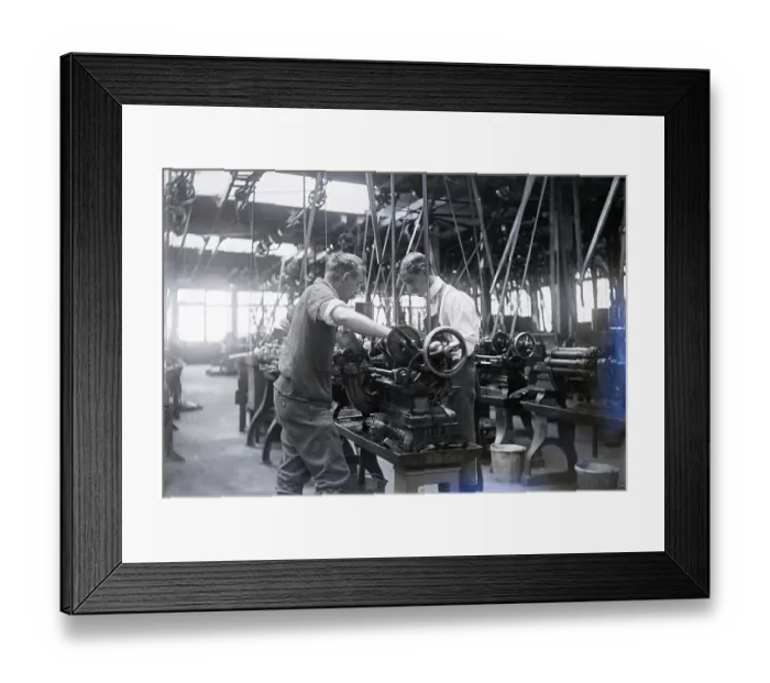 Framed Print : Two Men At A Lathe In Machine Shop