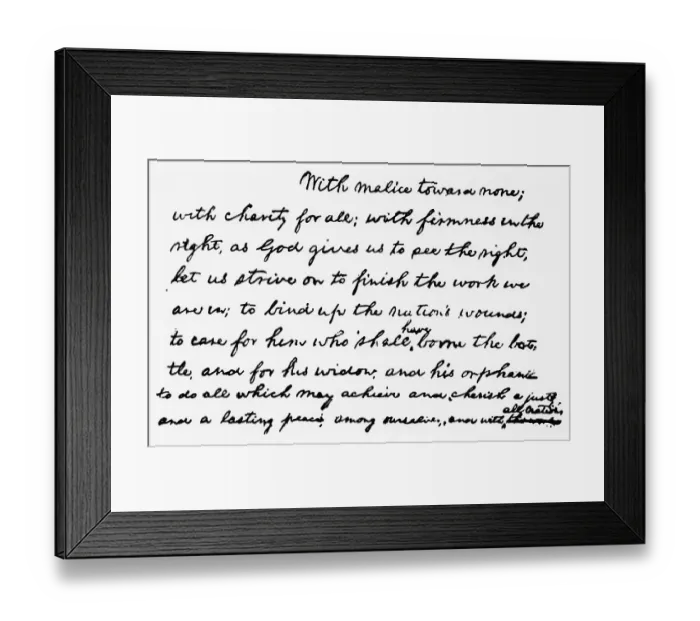 Framed Print : Passage From Abraham Lincoln's Second Inaugural Address Framed Print : Passage From Abraham Lincoln's Second Inaugural Address