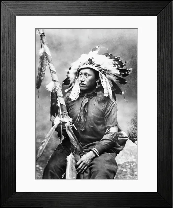 Framed Print : Indian Seated With A Feathered Stick Framed Print : Indian Seated With A Feathered Stick