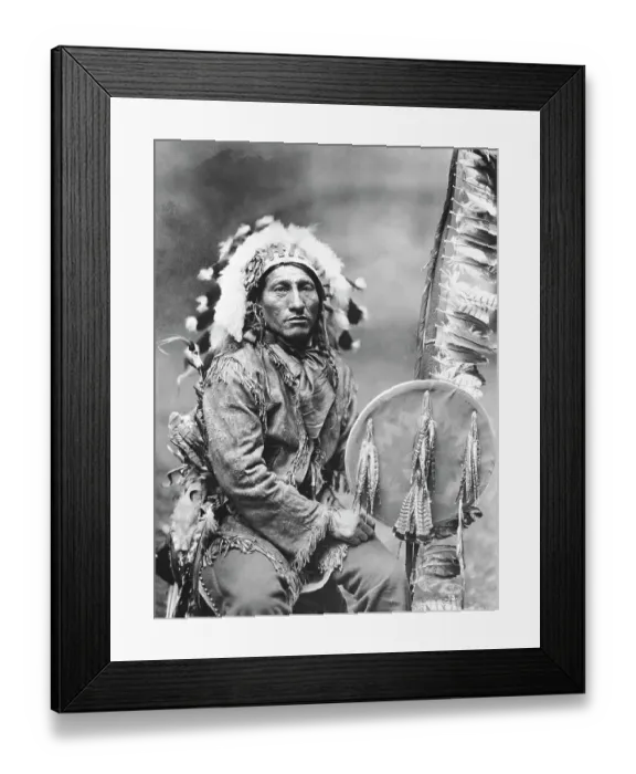 Framed Print : Chief Whirling Man Holding Pole and Shield Framed Print : Chief Whirling Man Holding Pole and Shield