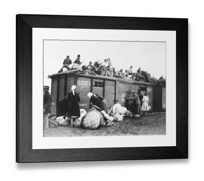 Framed Print : Refugees On Top Of Freight Car