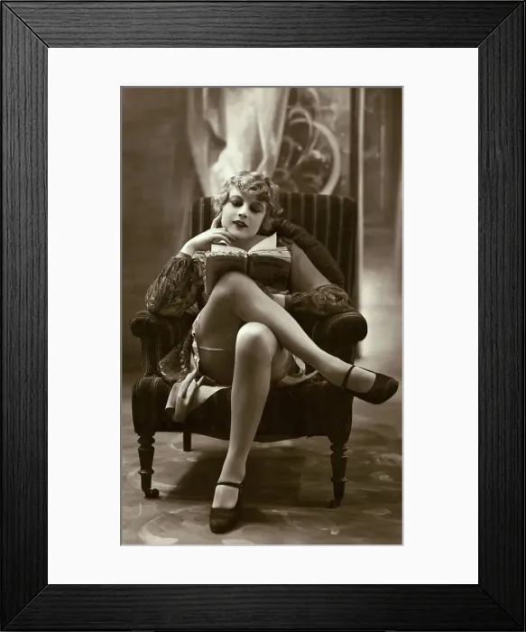 Framed Print : French Postcard of Woman Reading