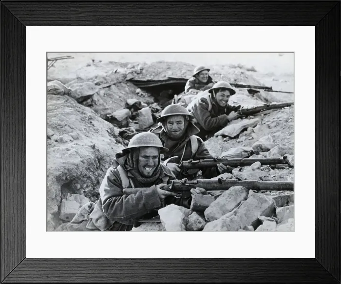 Framed Print : Smiling Soldiers In Trench With Rifles Framed Print : Smiling Soldiers In Trench With Rifles