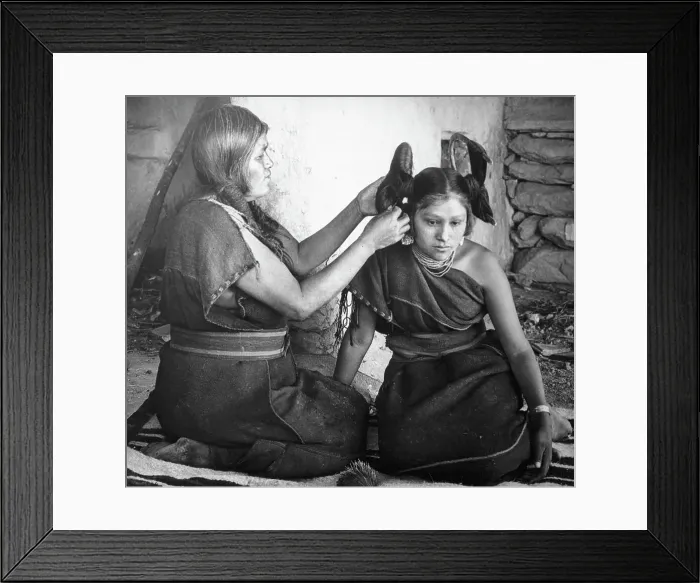 Framed Print : Hopi Girl Getting Her Hair Done By Elder Framed Print : Hopi Girl Getting Her Hair Done By Elder