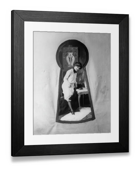 Framed Print : Through Keyhole, Woman Dressing Framed Print : Through Keyhole, Woman Dressing