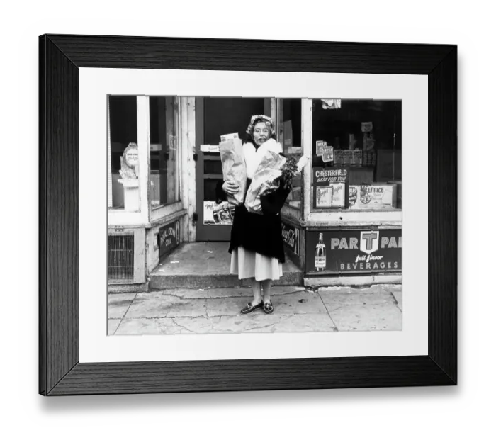 Framed Print : Woman Carrying Groceries In Front / Store