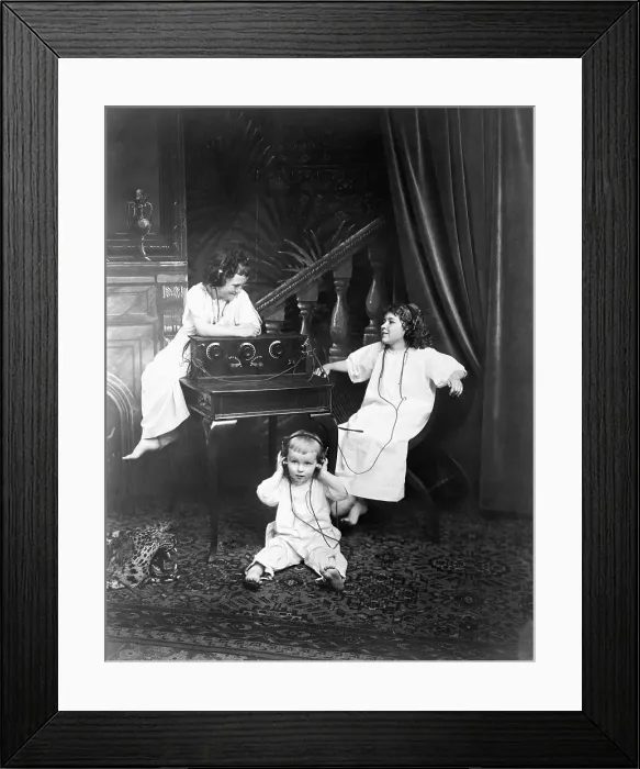 Framed Print : Children Listening To Crystal Set (?) Framed Print : Children Listening To Crystal Set (?)