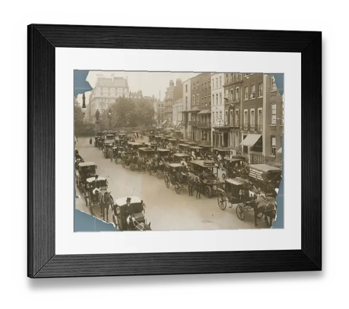 Framed Print : Fashionable Carriages And Automobiles Framed Print : Fashionable Carriages And Automobiles