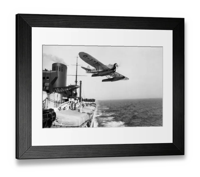 Framed Print : Sea Plane Flying over Ship Framed Print : Sea Plane Flying over Ship