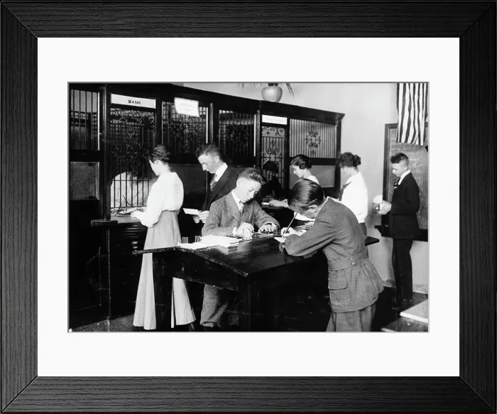 Framed Print : Interior Of Bank Around 1909 Framed Print : Interior Of Bank Around 1909