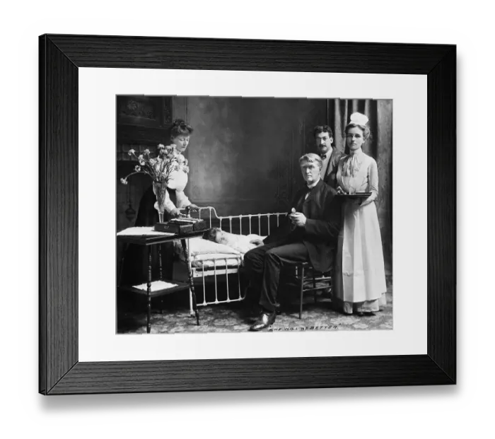 Framed Print : Doctor and Nurse Attending to Child