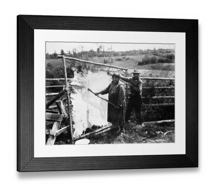 Framed Print : Indians Scrape Buffalo Hide;Leathermakin