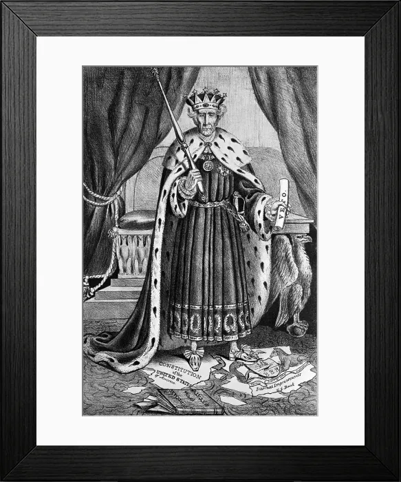 Framed Print : Cartoon Branding Andrew Jackson As King Framed Print : Cartoon Branding Andrew Jackson As King