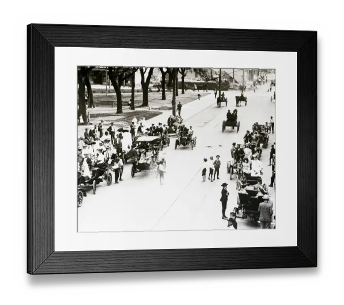 Framed Print : Automobile Parade Down Main Street Framed Print : Automobile Parade Down Main Street