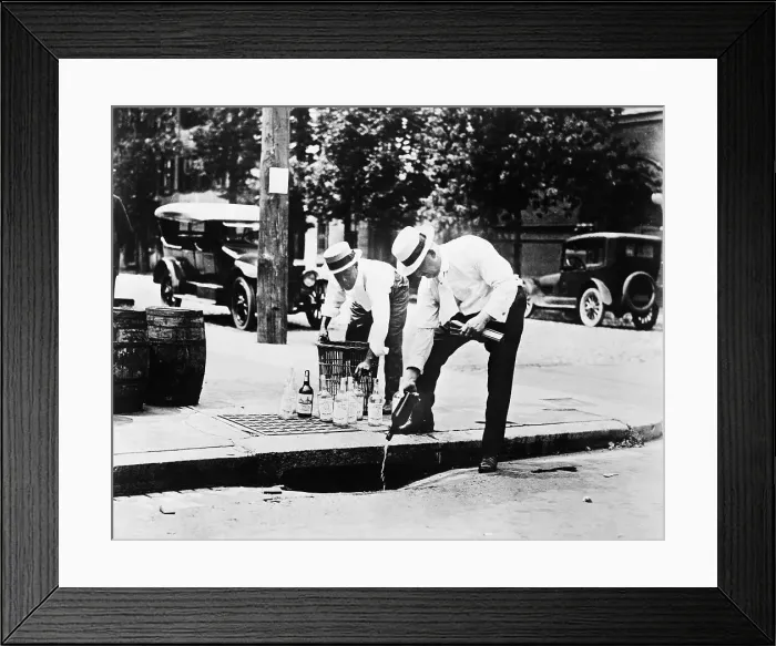 Framed Print : Federal Agents Pour Whiskey Into Sewer Framed Print : Federal Agents Pour Whiskey Into Sewer