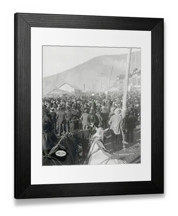 Framed Print : Miners Crowding Street