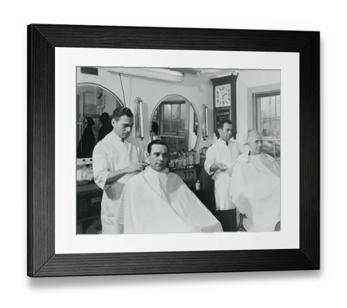 Framed Print : Gentlemen Receiving Haircut Framed Print : Gentlemen Receiving Haircut