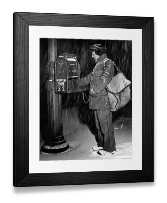 Framed Print : Postal Worker Picking Up Mail In Snow Framed Print : Postal Worker Picking Up Mail In Snow