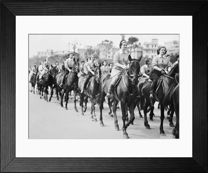 Framed Print : Female Fascists Soldiers on Horseback Framed Print : Female Fascists Soldiers on Horseback