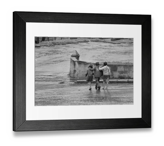 Framed Print : Children Strolling Down a Street Framed Print : Children Strolling Down a Street