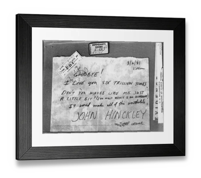 Framed Print : Letter to Jodie Foster from John W. Hinckley Framed Print : Letter to Jodie Foster from John W. Hinckley