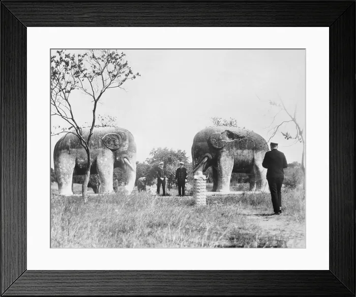 Framed Print : Sailors Near Giant Stone Elephants Framed Print : Sailors Near Giant Stone Elephants