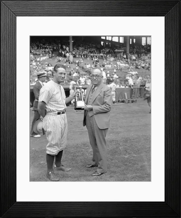 Framed Print : Lou Gehrig Receiving Trophy Framed Print : Lou Gehrig Receiving Trophy