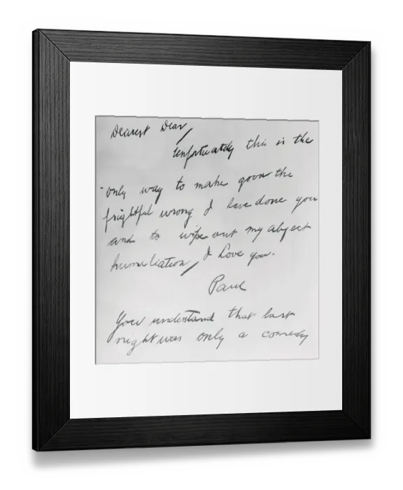 Framed Print : Copy of Suicide Note to Jean Harlow Framed Print : Copy of Suicide Note to Jean Harlow