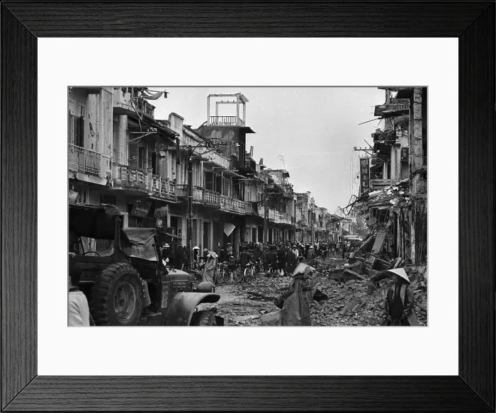 Framed Print : Pedestrians and Soldiers Traveling War Torn Street Framed Print : Pedestrians and Soldiers Traveling War Torn Street