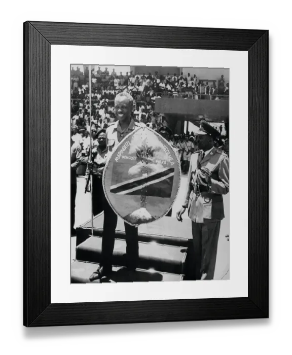 Framed Print : Julius Nyerere Holding Shield at Ceremony Framed Print : Julius Nyerere Holding Shield at Ceremony