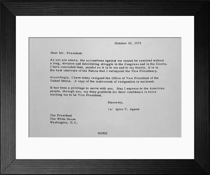 Framed Print : Letter from Spiro Agnew to Richard Nixon Framed Print : Letter from Spiro Agnew to Richard Nixon