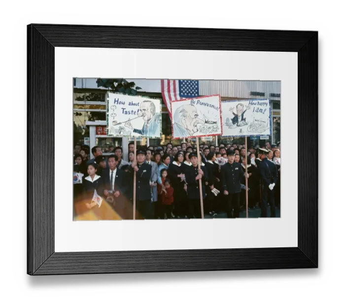 Framed Print : Crowd on Street in Korea With Signs Framed Print : Crowd on Street in Korea With Signs