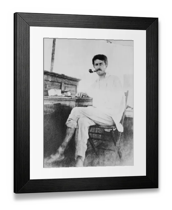 Framed Print : Stephen Crane Smoking a Pipe