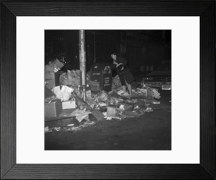 Framed Print : Woman Standing at Cluttered Mailbox Scene Framed Print : Woman Standing at Cluttered Mailbox Scene