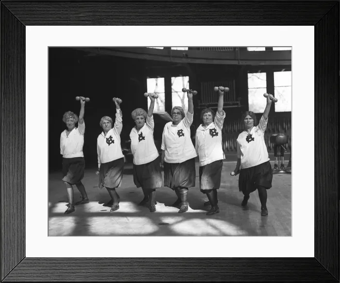 Framed Print : Senior women exercising in gym Framed Print : Senior women exercising in gym