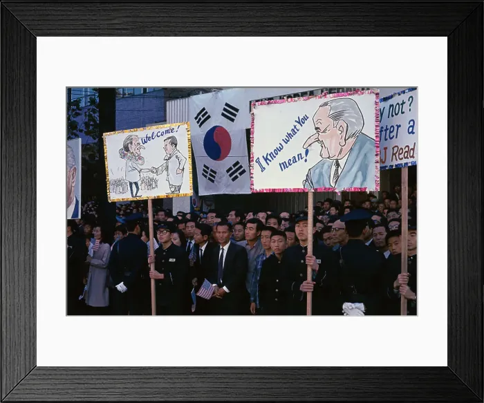 Framed Print : Crowd on Street in Korea With Signs Framed Print : Crowd on Street in Korea With Signs