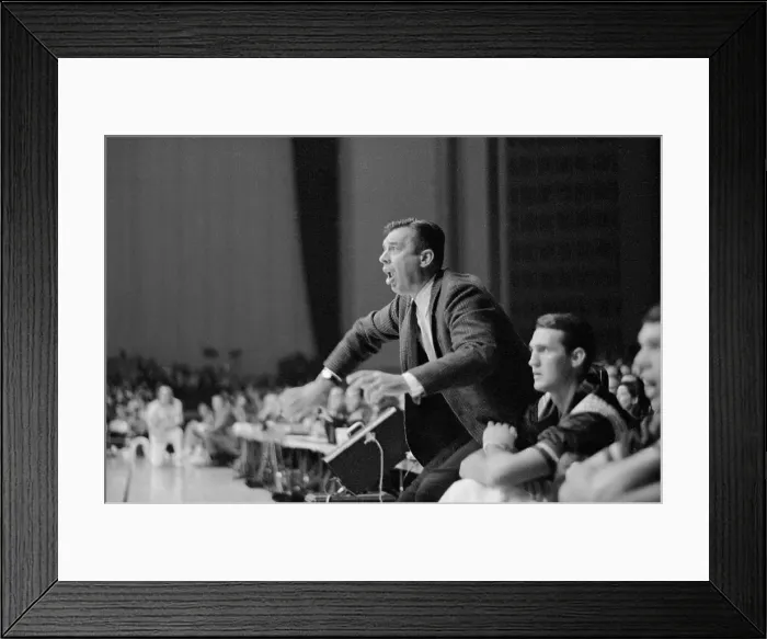 Framed Print : Lakers Coach Bill Van Breda Kolff Shouts from Sidelines Framed Print : Lakers Coach Bill Van Breda Kolff Shouts from Sidelines