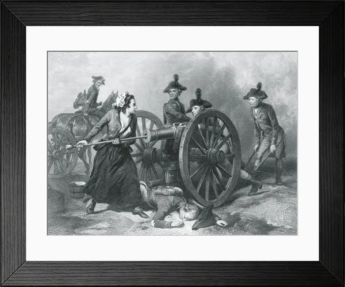 Framed Print : Engraving of Molly Pitcher Loading Cannon at the Battle of Monmouth Framed Print : Engraving of Molly Pitcher Loading Cannon at the Battle of Monmouth