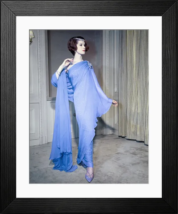 Framed Print : Model Posing in Athenian Style Blue Chiffon Gown Framed Print : Model Posing in Athenian Style Blue Chiffon Gown