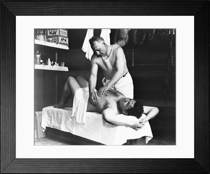 Framed Print : Babe Ruth Getting Massage Framed Print : Babe Ruth Getting Massage