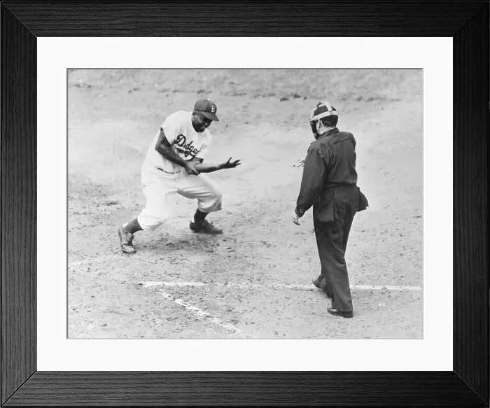 Framed Print : Jackie Robinson Crouching Down Holding Arm Framed Print : Jackie Robinson Crouching Down Holding Arm