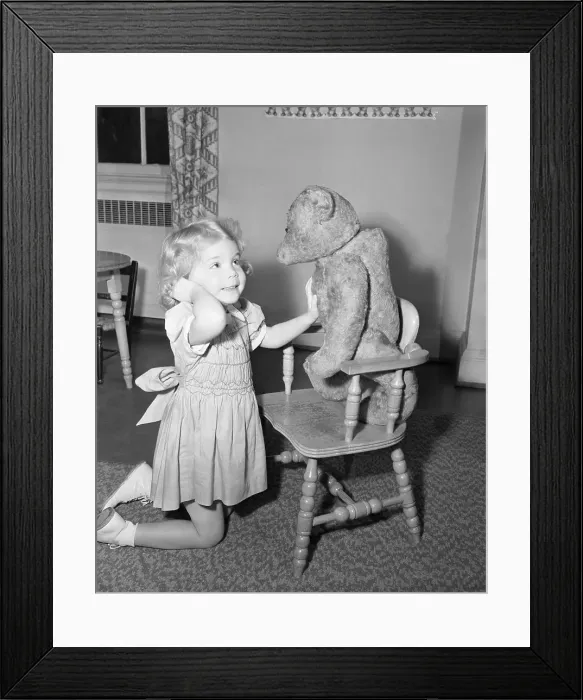 Framed Print : Girl (4-5) Playing with Teddy Bear Framed Print : Girl (4-5) Playing with Teddy Bear
