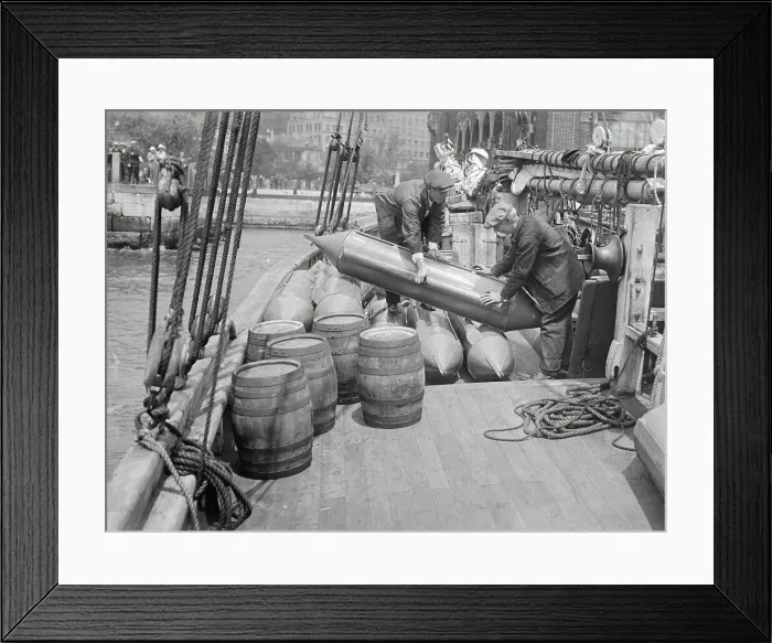 Framed Print : Men Inspecting Bootlegging Torpedoes Framed Print : Men Inspecting Bootlegging Torpedoes