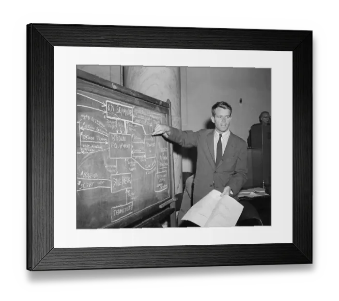Framed Print : Robert Kennedy Pointing to Blackboard Framed Print : Robert Kennedy Pointing to Blackboard