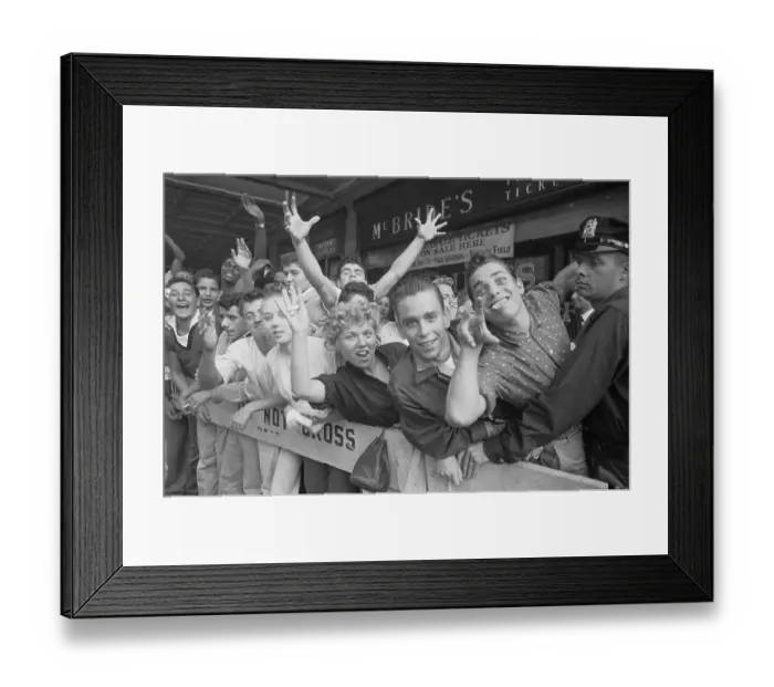 Framed Print : Crowd of Theater Goers Waving to Camera Framed Print : Crowd of Theater Goers Waving to Camera