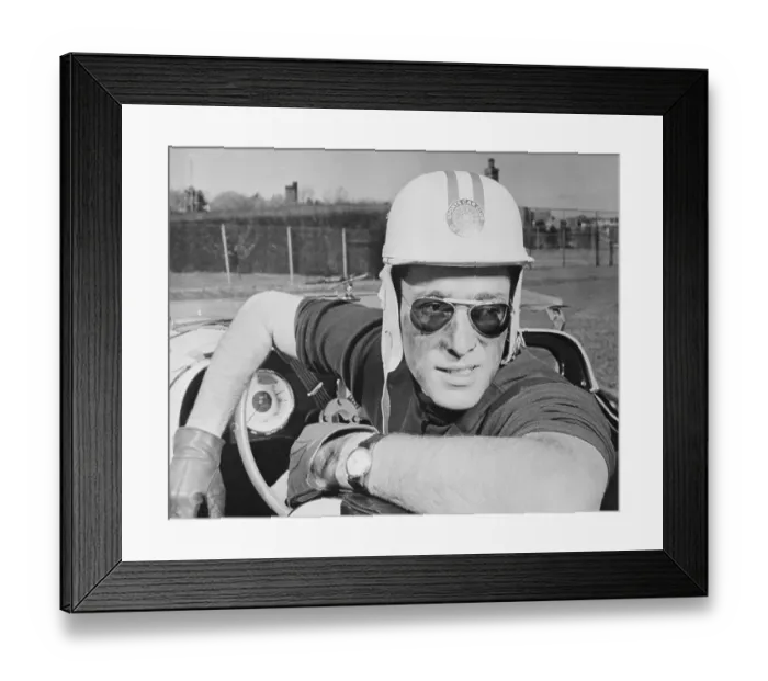 Framed Print : Fashion Designer John Weitz Driving Racecar Framed Print : Fashion Designer John Weitz Driving Racecar