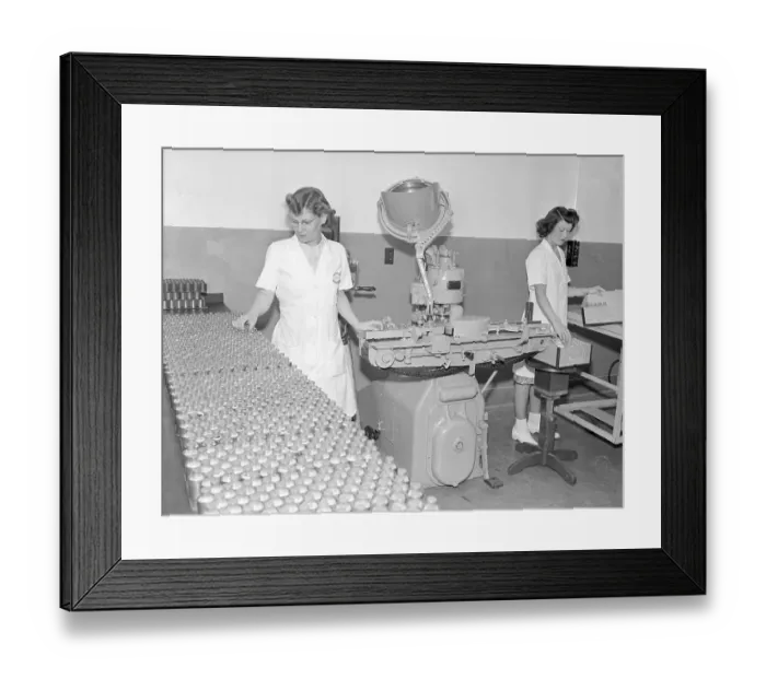 Framed Print : Penicillin Bottles Being Capped Framed Print : Penicillin Bottles Being Capped